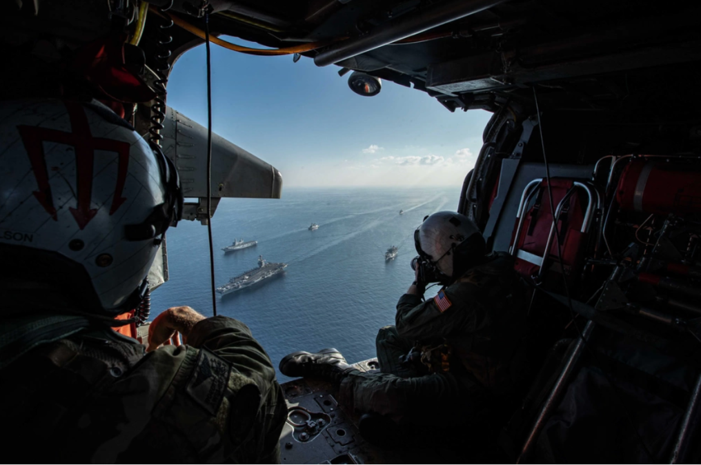 Aerial photo observing U.S. Navel Forces